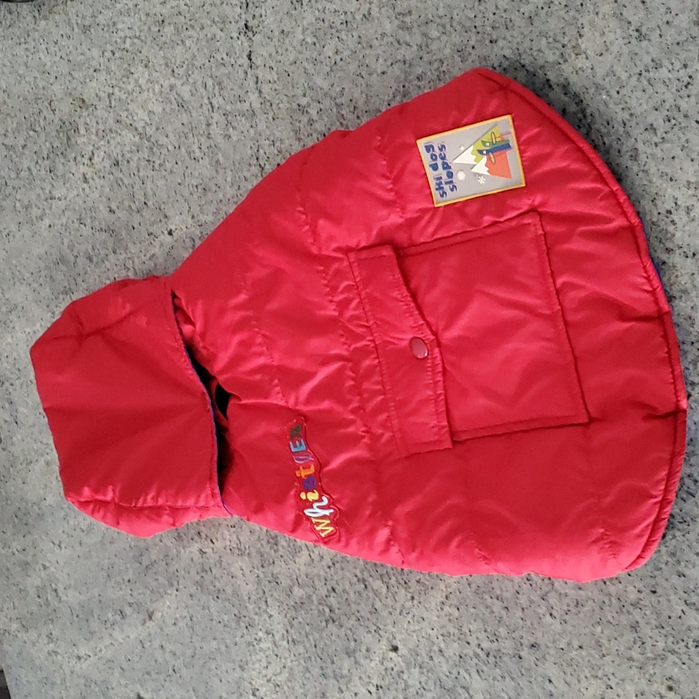 Old Navy Dog Supply Co red/blue puffer dog jacket!